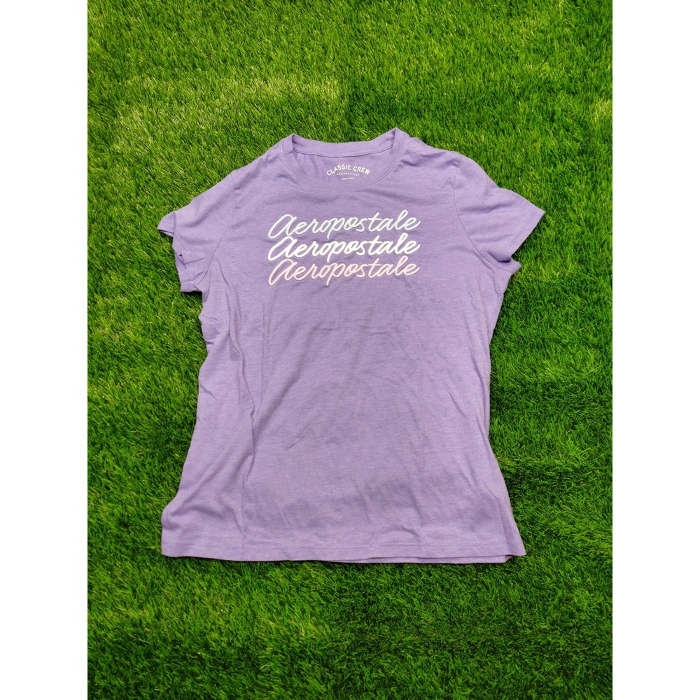 Aeropostale T-Shirt XL Purple Womens Cotton Blend Classic Crew Script Logo Used